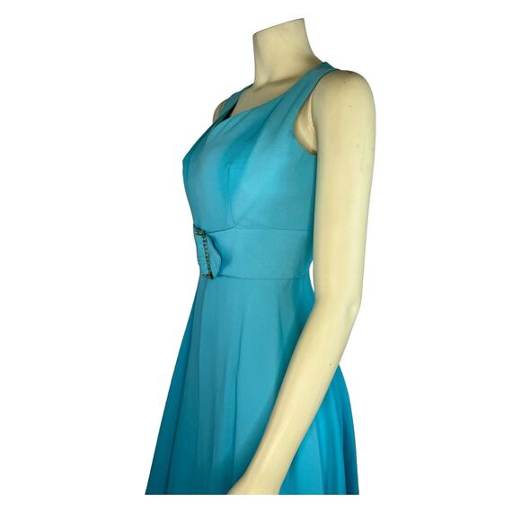 American Vintage 50's Blue Sleeveless Pleated Belted Gemstone Dress small - Picture 7 of 15
